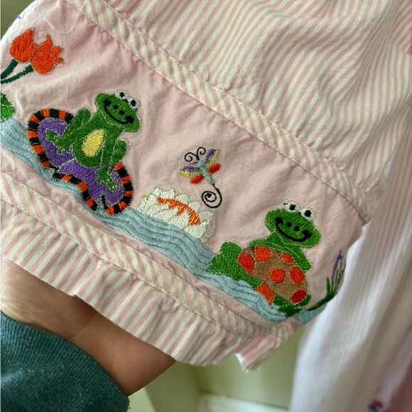 Quacker Factory Pink Embroidered Dress cute frog and flower design w/ pockets - Picture 4 of 6